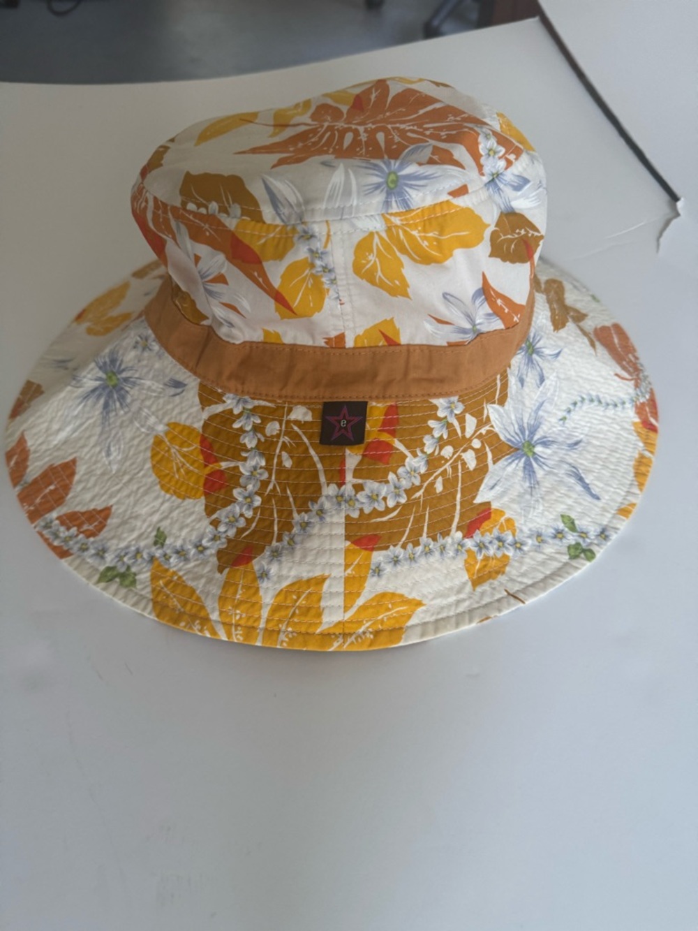 Women's Floral Sun Bucket Hat - Mustard & Cream - Picture 4 of 7
